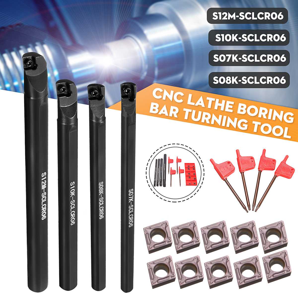 GBJ 10pcs CCMT060204-FG ZM1125 Carbide Milling Inserts for S06K/S07K/S08K/S12M-SCLCR06 CNC Lathe Turning Tool Boring Bar 