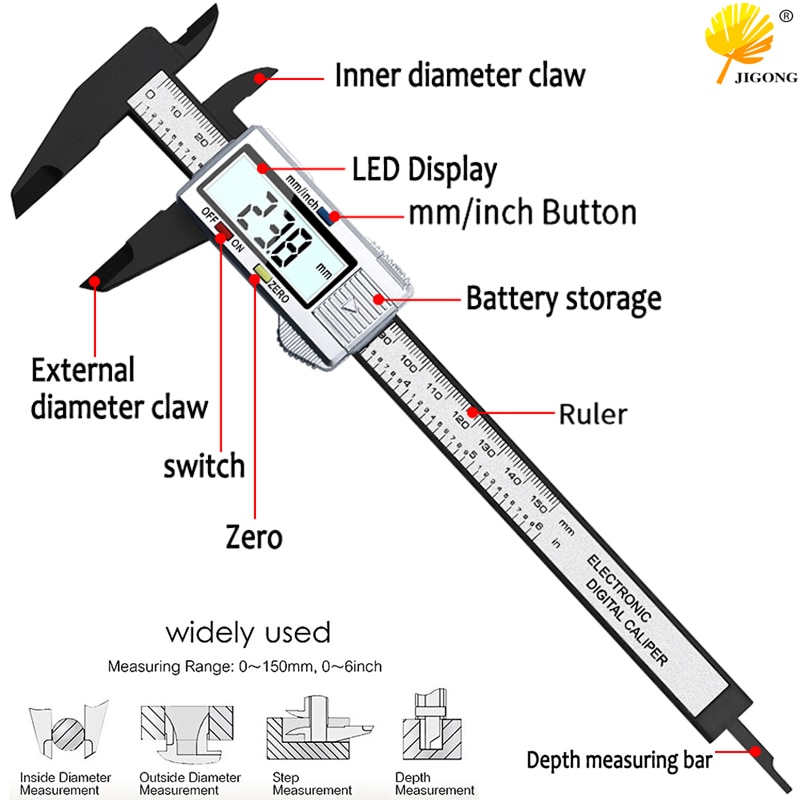 6 Inch 150mm LCD Digital Vernier Caliper Micrometer Measure Tool Gauge Ruler 